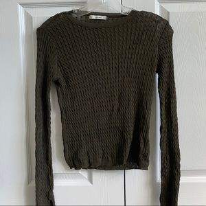 zara knit olive green fitted long sleeve top